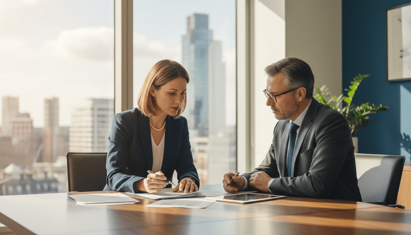 Immigration advisor reviewing documents with a client in a London office