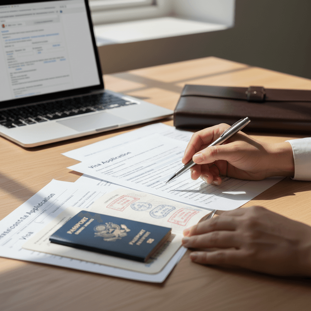 Consultant reviewing skilled worker visa application documents